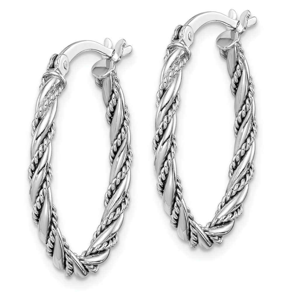 Sterling Silver Rhodium-plated 2.5mm Twisted Oval Hoop Earrings (QE14131)