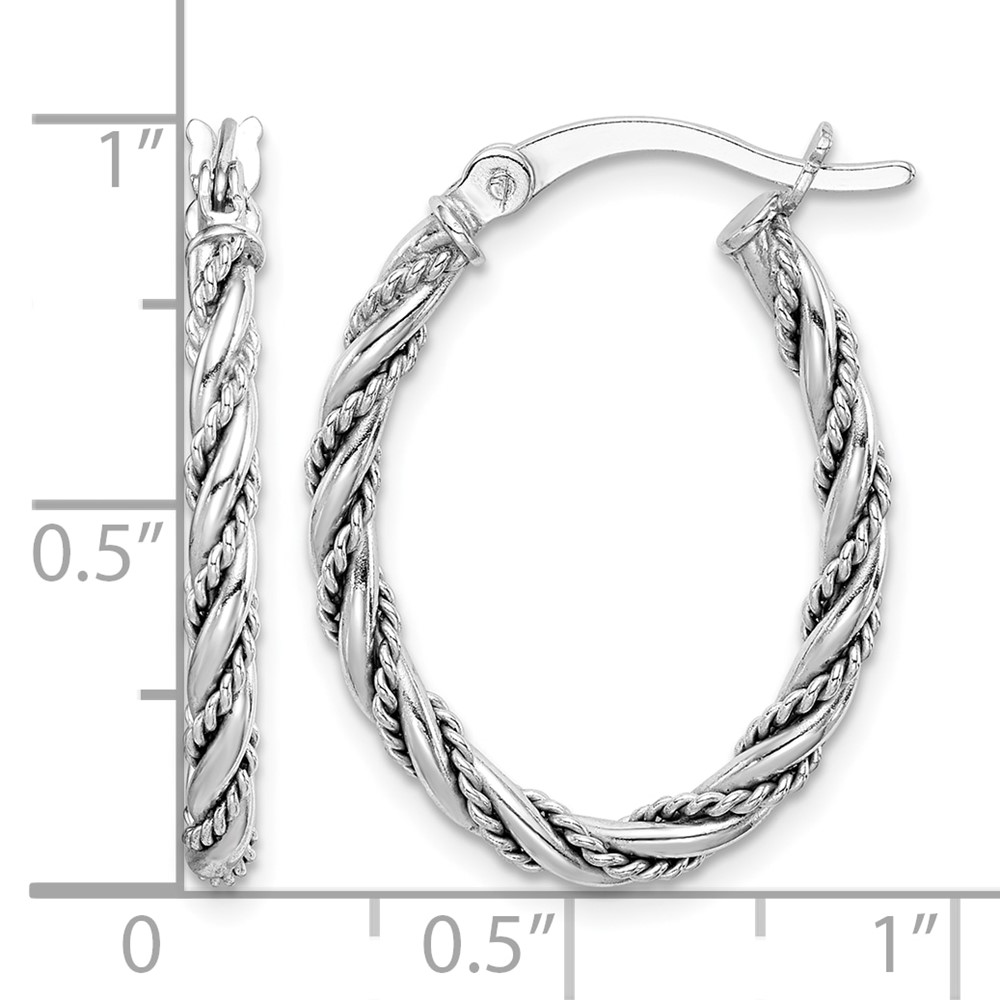 Sterling Silver Rhodium-plated 2.5mm Twisted Oval Hoop Earrings (QE14131)