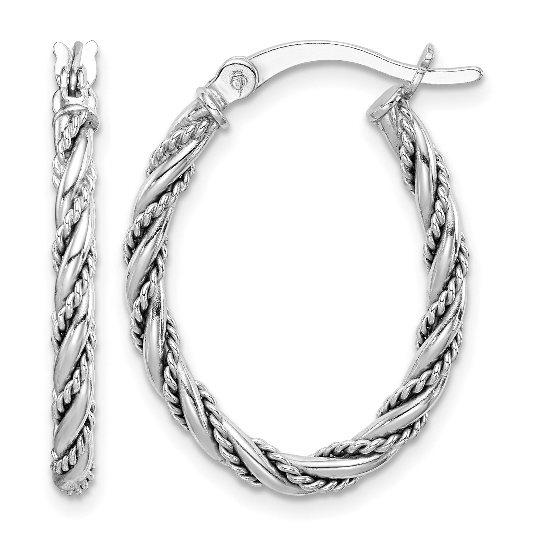 Sterling Silver Rhodium-plated 2.5mm Twisted Oval Hoop Earrings (QE14131)