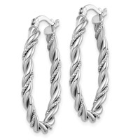 Sterling Silver Rhodium-plated 2.5mm Twisted Oval Hoop Earrings view 2
