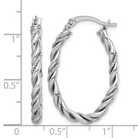 Sterling Silver Rhodium-plated 2.5mm Twisted Oval Hoop Earrings view 4