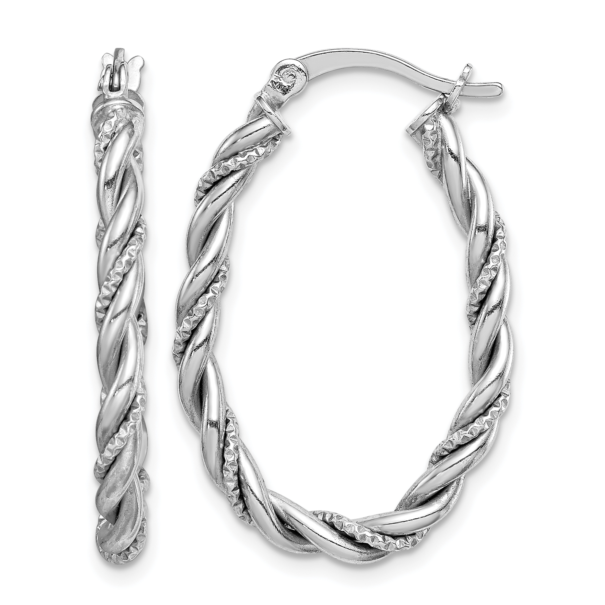 Sterling Silver Rhodium-plated 2.5mm Twisted Oval Hoop Earrings (QE14132)