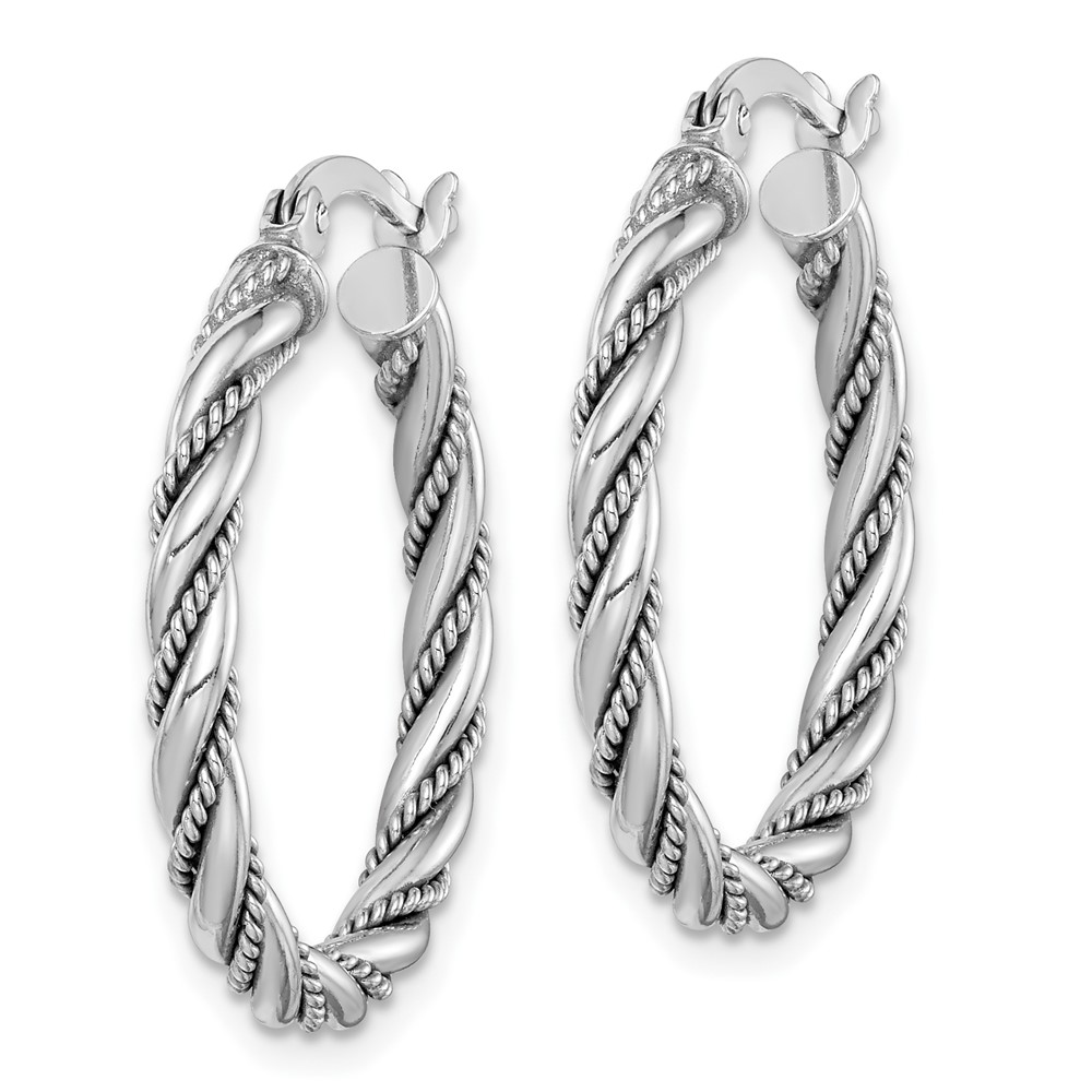 Sterling Silver Rhodium-plated 2.5x25mm Twisted Hoop Earrings (QE14133)