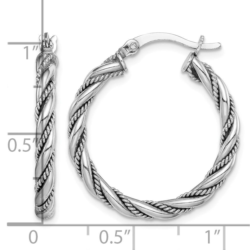 Sterling Silver Rhodium-plated 2.5x25mm Twisted Hoop Earrings (QE14133)