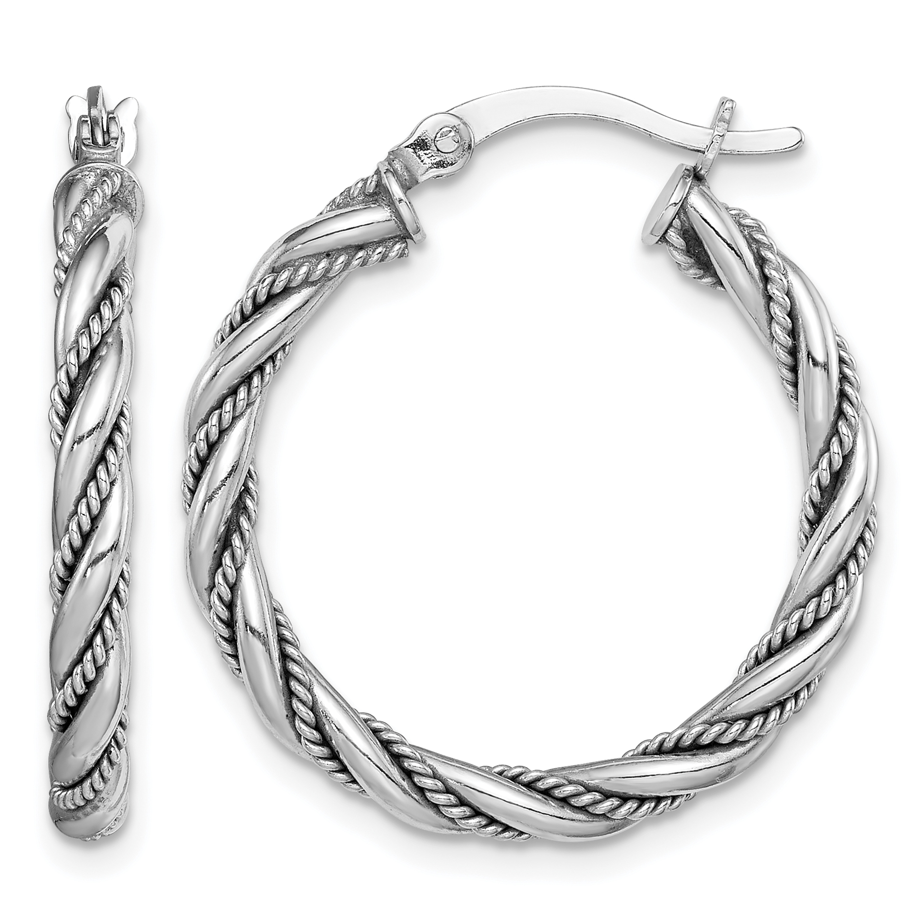 Sterling Silver Rhodium-plated 2.5x25mm Twisted Hoop Earrings (QE14133)