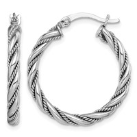 Sterling Silver Rhodium-plated 2.5x 25mm Twisted Hoop Earrings view 1