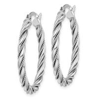 Sterling Silver Rhodium-plated 2.5x30mm Twisted Hoop Earrings view 2