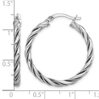 Sterling Silver Rhodium-plated 2.5x30mm Twisted Hoop Earrings view 4