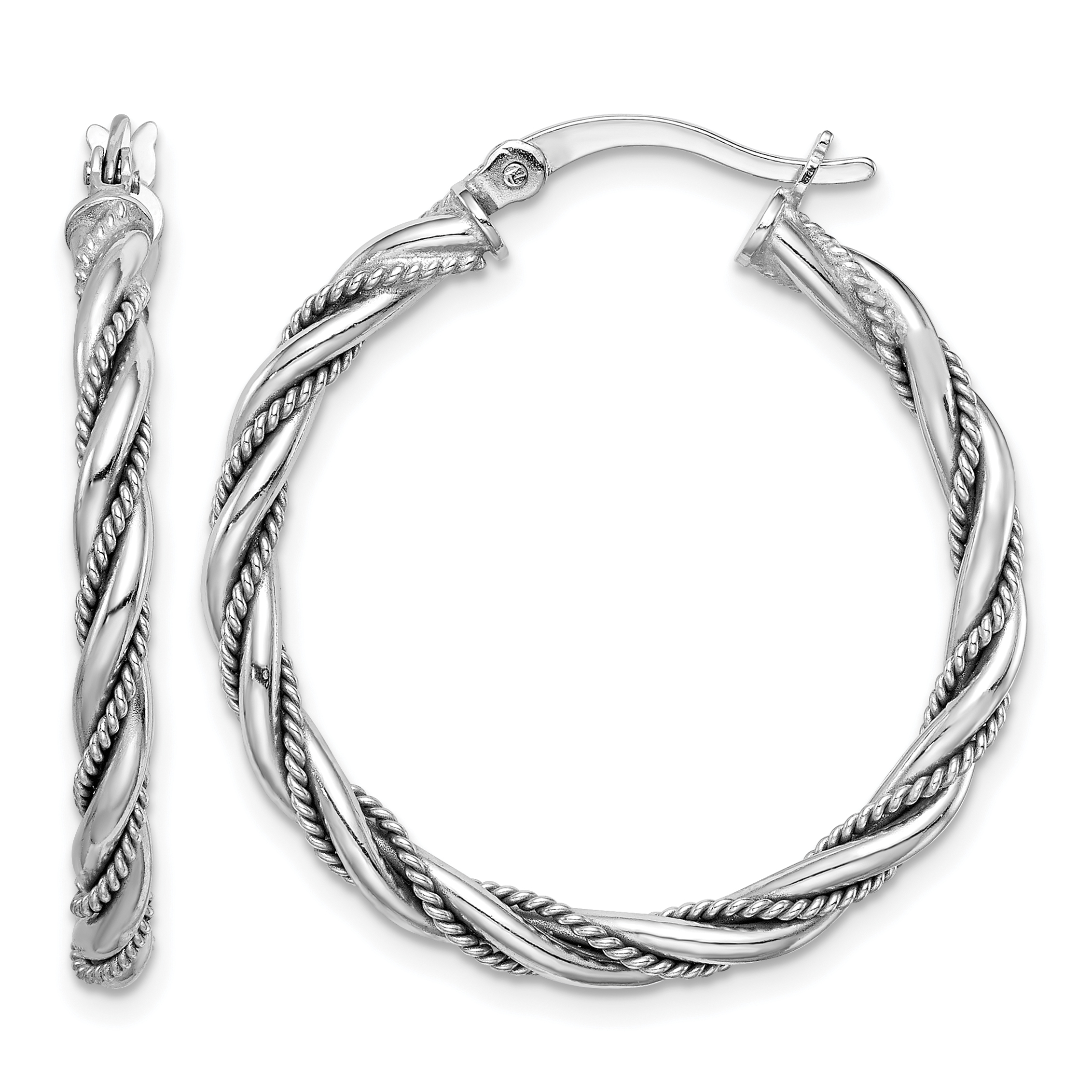Sterling Silver Rhodium-plated 2.5x30mm Twisted Hoop Earrings (QE14134)