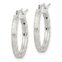 Sterling Silver Textured & Diamond-cut 2.25mm Round Hoop Earrings view 2