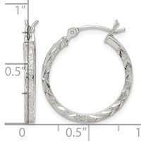 Sterling Silver Textured & Diamond-cut 2.25mm Round Hoop Earrings view 4