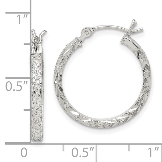 Sterling Silver Textured & Diamond-cut 2.25mm Round Hoop Earrings