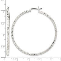 Sterling Silver Polished & Diamond-cut 2.5mm Round Hoop Earrings view 4