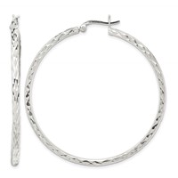 Sterling Silver Polished & Diamond-cut 2.5mm Round Hoop Earrings view 1