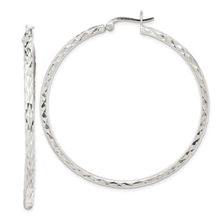 Sterling Silver Polished & Diamond-cut 2.5mm Round Hoop Earrings