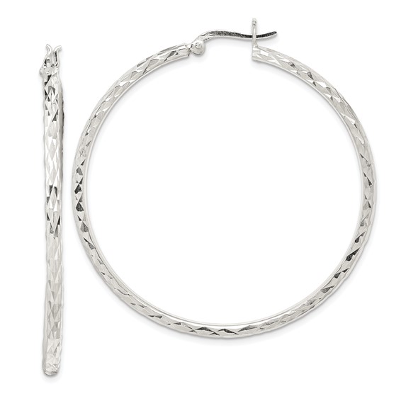 Sterling Silver Polished & Diamond-cut 2.5mm Round Hoop Earrings