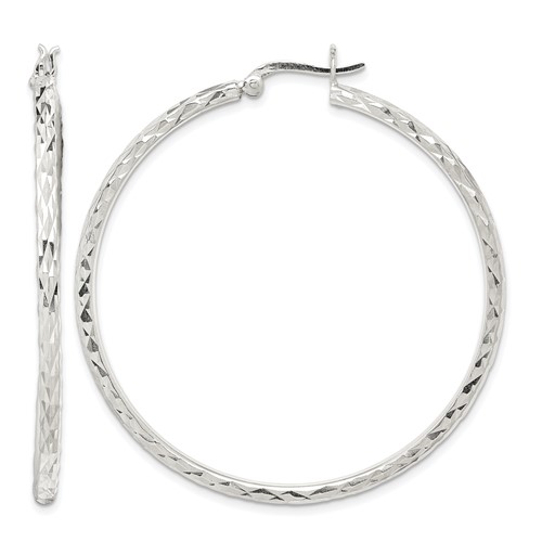 Sterling Silver Polished & Diamond-cut 2.5mm Round Hoop Earrings