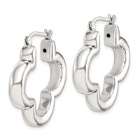 Sterling Silver Polished Clover Hoop Earrings view 2
