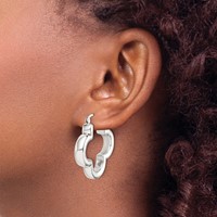Sterling Silver Polished Clover Hoop Earrings view 3