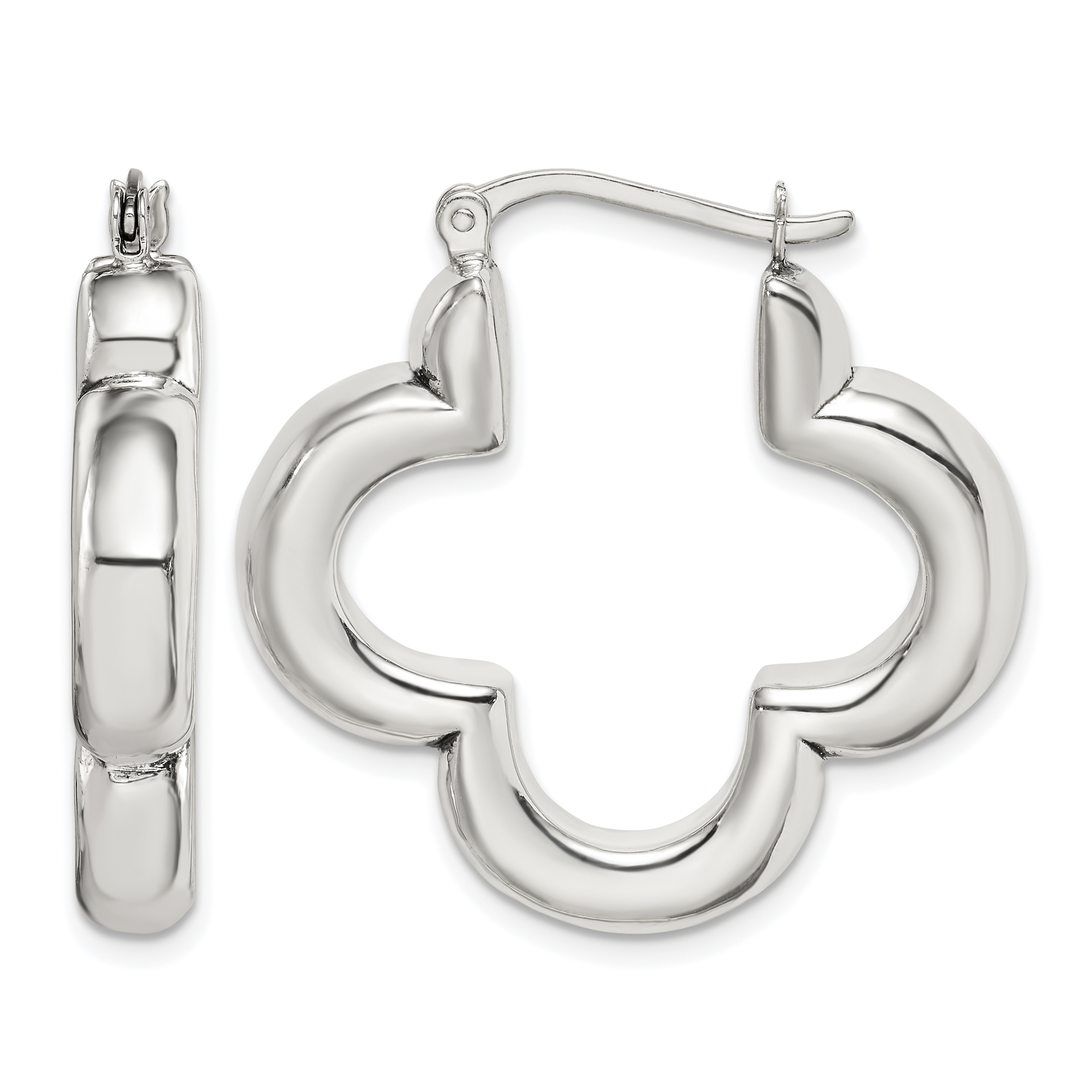 Sterling Silver Polished Clover Hoop Earrings (QE14146)