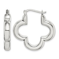 Sterling Silver Polished Clover Hoop Earrings view 1