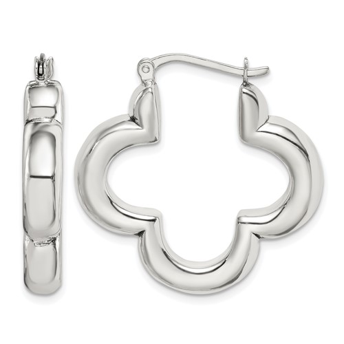 Sterling Silver Polished Clover Hoop Earrings
