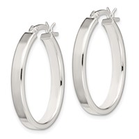 Sterling Silver Polished 4mm Oval Hoop Earrings view 2