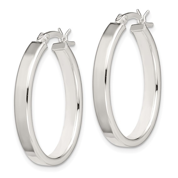 Sterling Silver Polished 4mm Oval Hoop Earrings