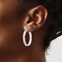 Sterling Silver Polished 4mm Oval Hoop Earrings view 3