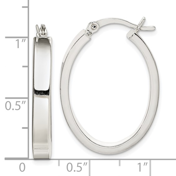 Sterling Silver Polished 4mm Oval Hoop Earrings
