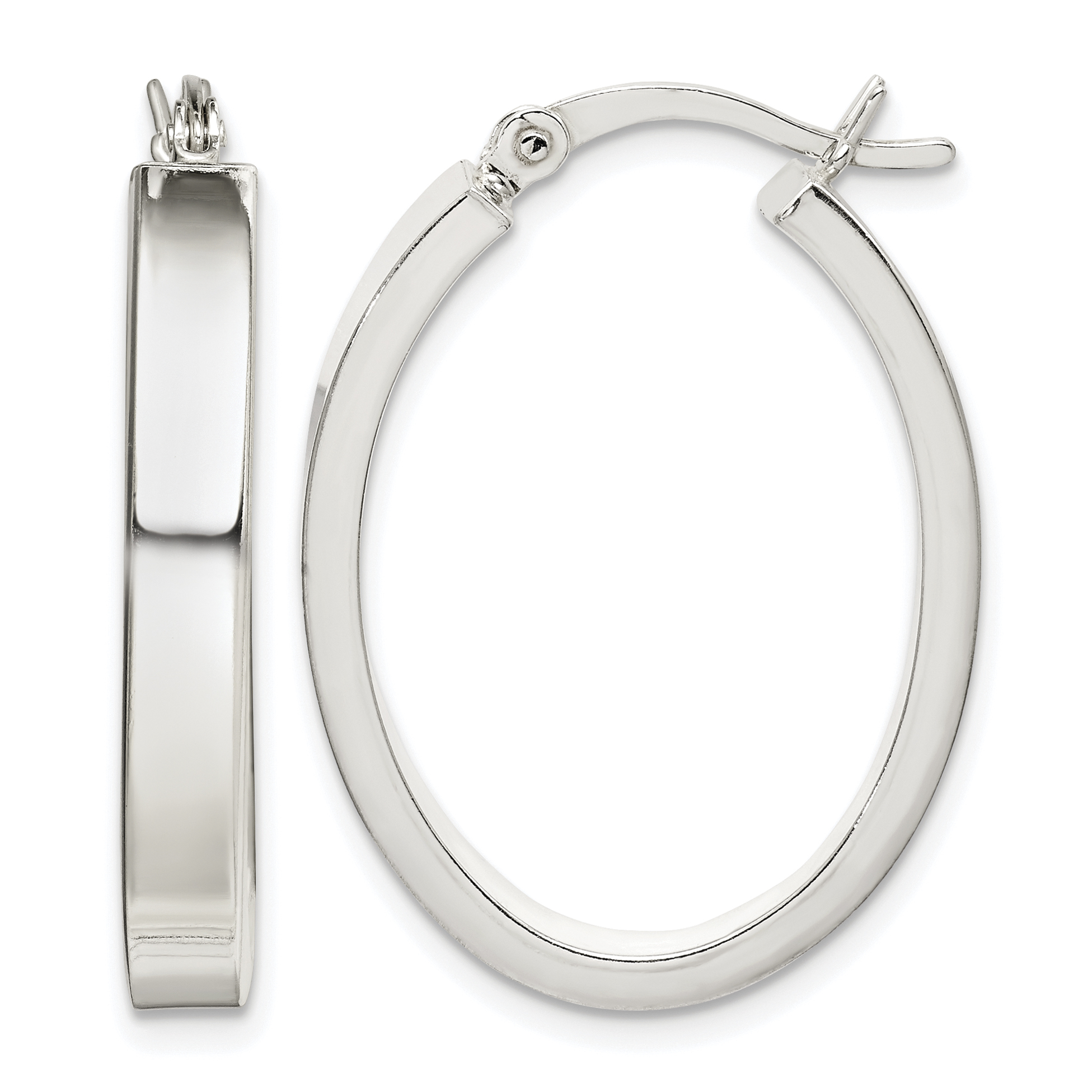 Sterling Silver Polished 4mm Oval Hoop Earrings (QE14149)