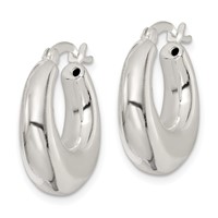 Sterling Silver Polished & Tapered Round Hoop Earrings view 2