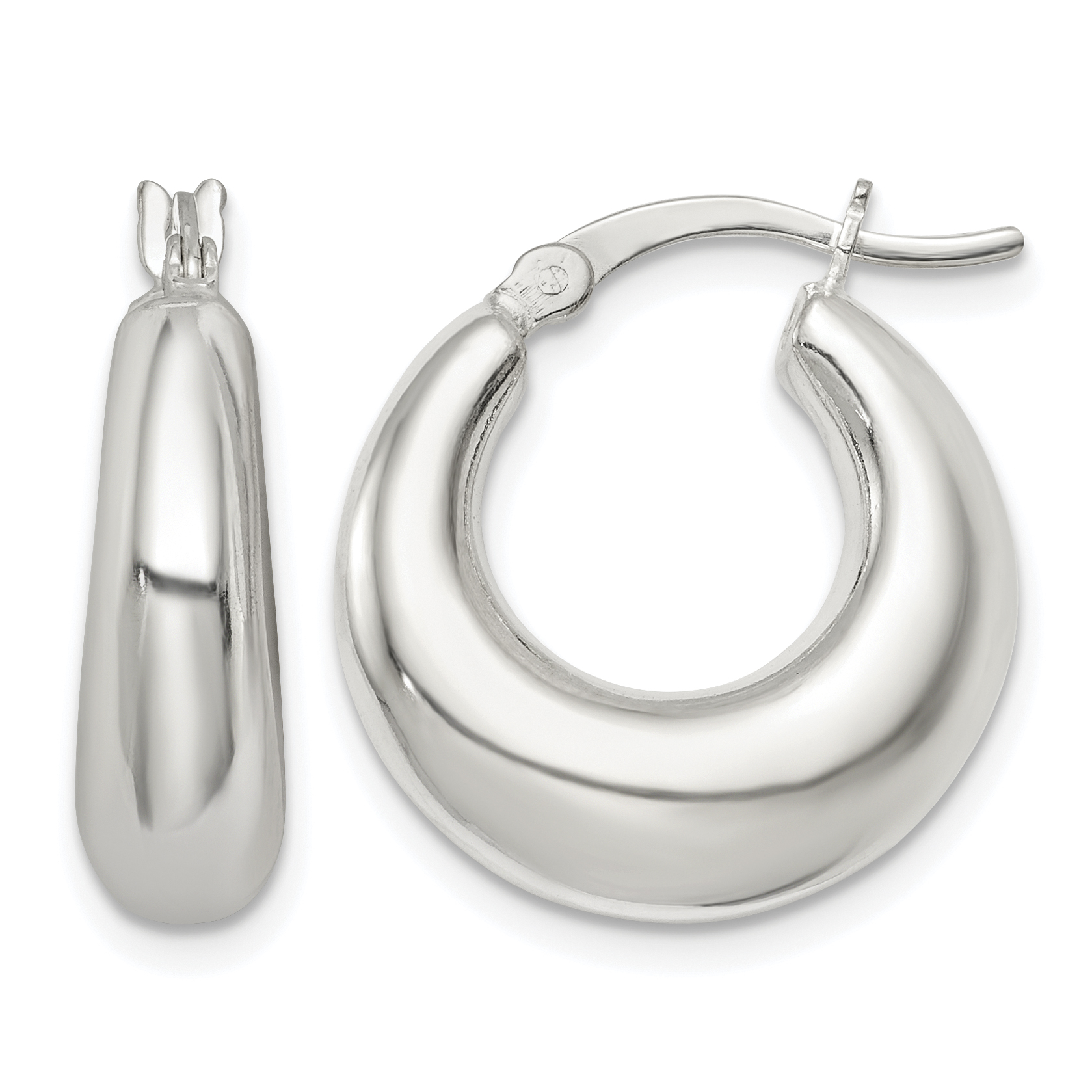 Sterling Silver Polished & Tapered Round Hoop Earrings (QE14151)