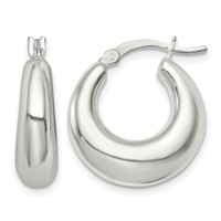 Sterling Silver Polished & Tapered Round Hoop Earrings view 1