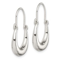 Sterling Silver Polished & Tapered Oval Hoop Earrings view 2