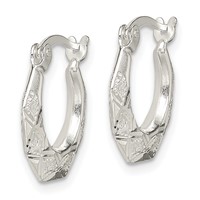 Sterling Silver Diamond Cut & Textured Hoop Earrings view 2
