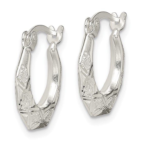 Sterling Silver Diamond Cut & Textured Hoop Earrings