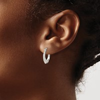 Sterling Silver Diamond Cut & Textured Hoop Earrings view 3
