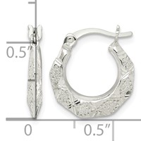 Sterling Silver Diamond Cut & Textured Hoop Earrings view 4