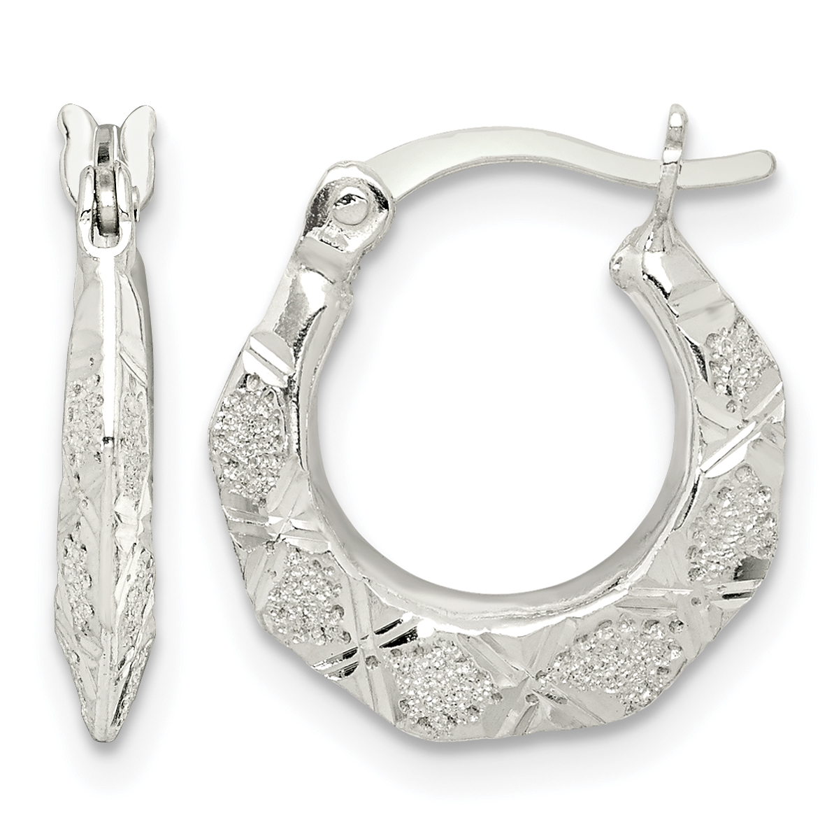 Sterling Silver Diamond Cut & Textured Hoop Earrings (QE14155)