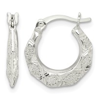 Sterling Silver Diamond Cut & Textured Hoop Earrings view 1
