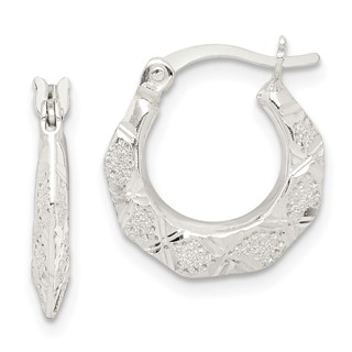 Sterling Silver Diamond Cut & Textured Hoop Earrings