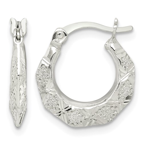 Sterling Silver Diamond Cut & Textured Hoop Earrings