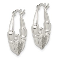 Sterling Silver Polished & Laser Cut Claddagh Hoop Earrings view 2