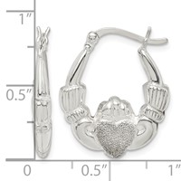 Sterling Silver Polished & Laser Cut Claddagh Hoop Earrings view 4