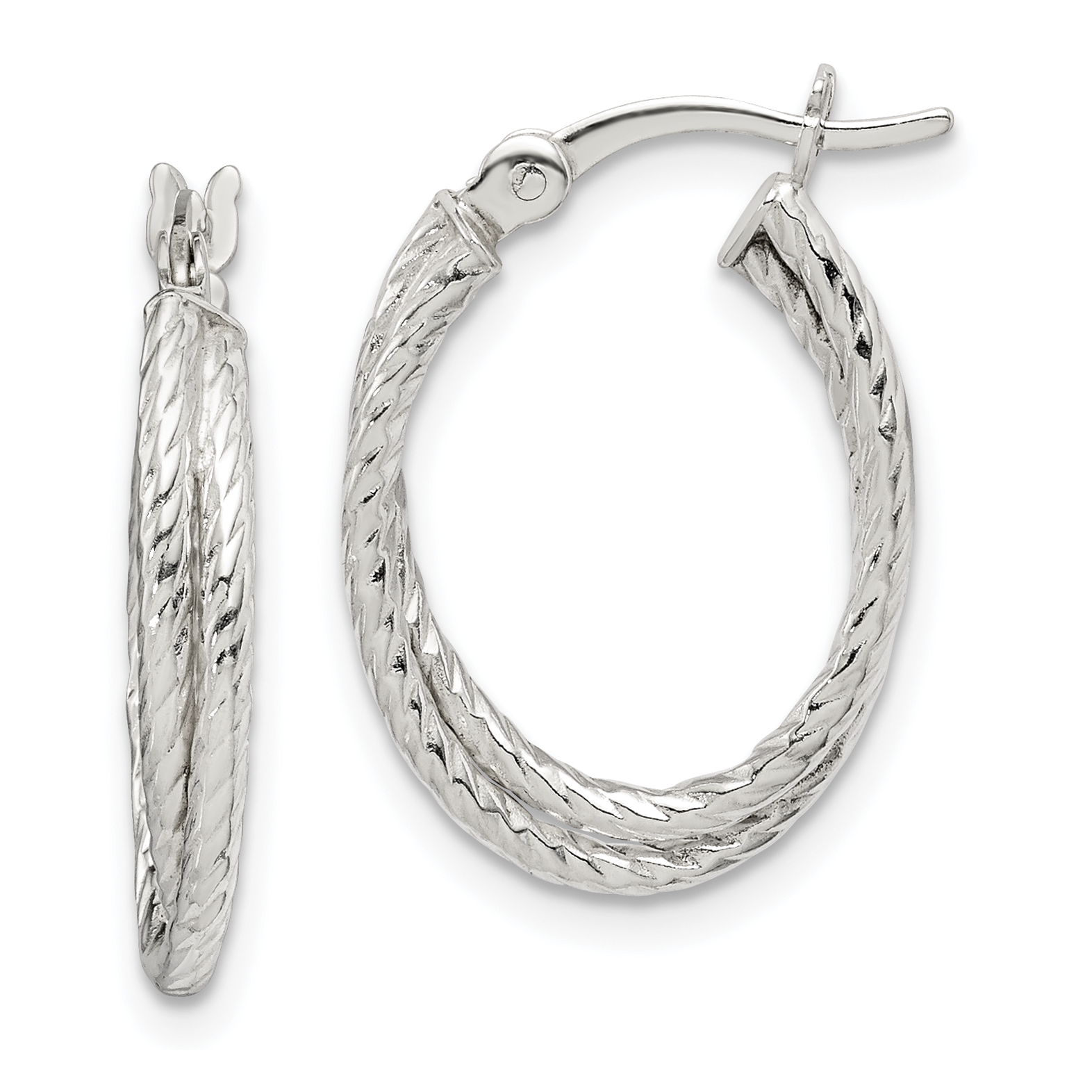 Sterling Silver Twisted and Textured Hoop Earrings (QE14159)