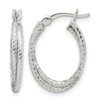 Sterling Silver Twisted and Textured Hoop Earrings view 1
