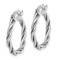 Sterling Silver Rhodium-plated Antiqued 2x 20mm Twisted Hoop Earrings view 2