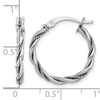 Sterling Silver Rhodium-plated Antiqued 2x 20mm Twisted Hoop Earrings view 4