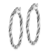 Sterling Silver Rhodium-plated Antiqued 2x 30mm Twisted Hoop Earrings view 2